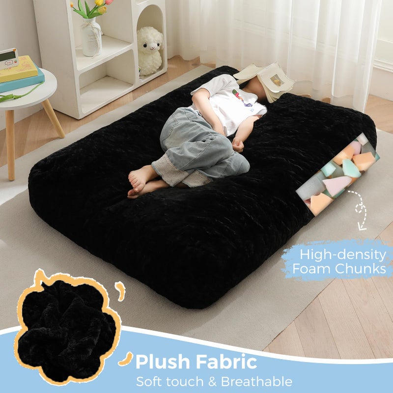 MAXYOYO Bean Bag Chair Bed for Kids, Convertible Bean Bag Folds from Lazy Chair to Floor Mattress Bed, Stuffed Floor Sofa Couch Sofa Bed for Boys and Girls, High-Density Foam Filling, Black - Image 4