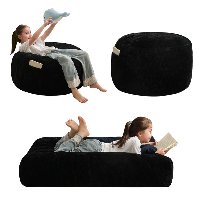 MAXYOYO Bean Bag Chair Bed for Kids, Convertible Bean Bag Folds from Lazy Chair to Floor Mattress Bed, Stuffed Floor Sofa Couch Sofa Bed for Boys and Girls, High-Density Foam Filling, Black - Image 1