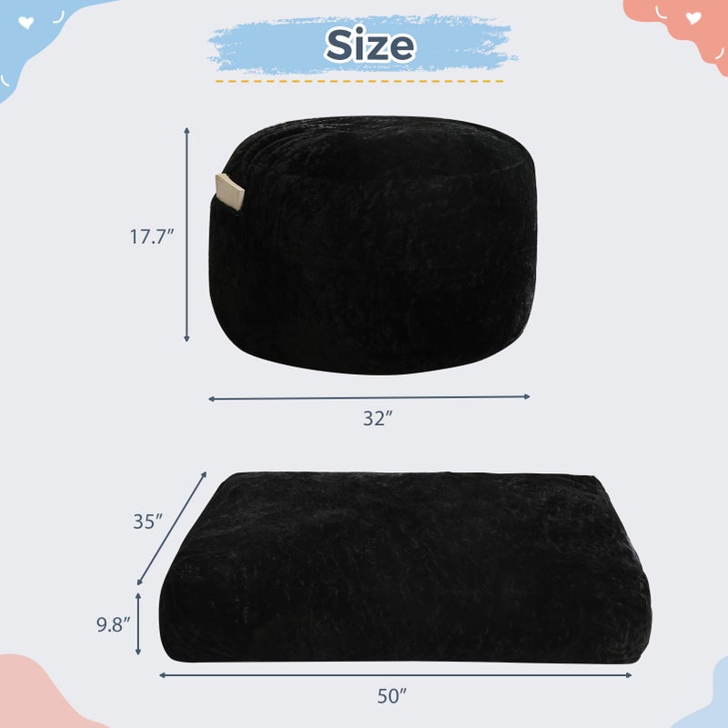 MAXYOYO Bean Bag Chair Bed for Kids, Convertible Bean Bag Folds from Lazy Chair to Floor Mattress Bed, Stuffed Floor Sofa Couch Sofa Bed for Boys and Girls, High-Density Foam Filling, Black - Image 2