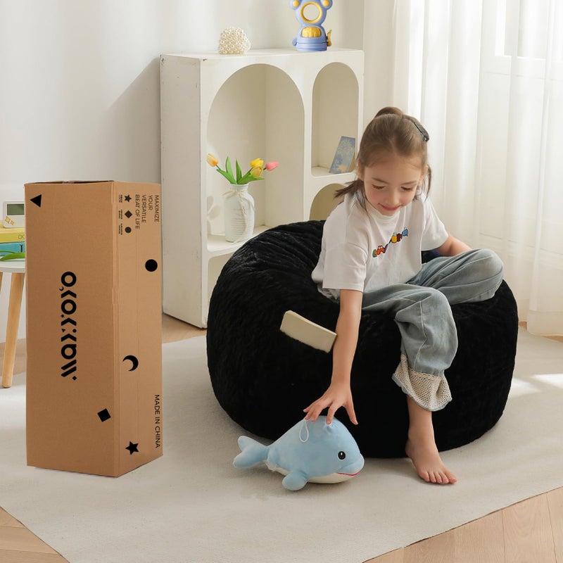 MAXYOYO Bean Bag Chair Bed for Kids, Convertible Bean Bag Folds from Lazy Chair to Floor Mattress Bed, Stuffed Floor Sofa Couch Sofa Bed for Boys and Girls, High-Density Foam Filling, Black - Image 3