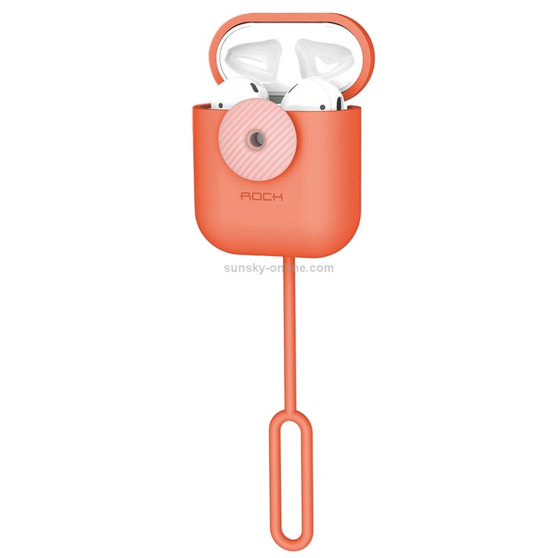ROCK Shockproof Electroplating Silicone Wireless Earphone Charging Box Protective Case for Apple AirPods 1/2(Coral Red)