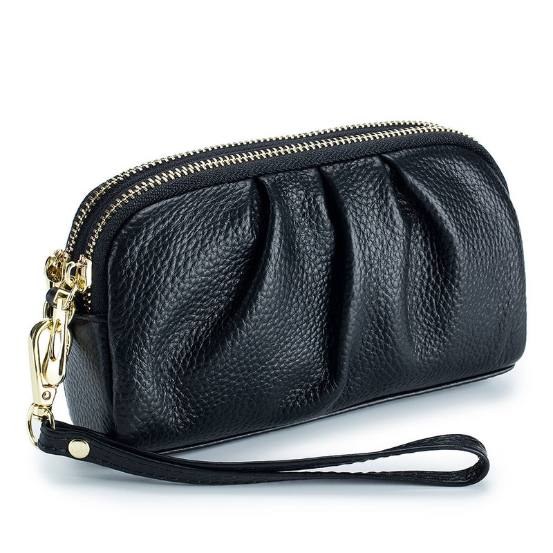 Genuine Leather Clutch Wallet for Women Black 