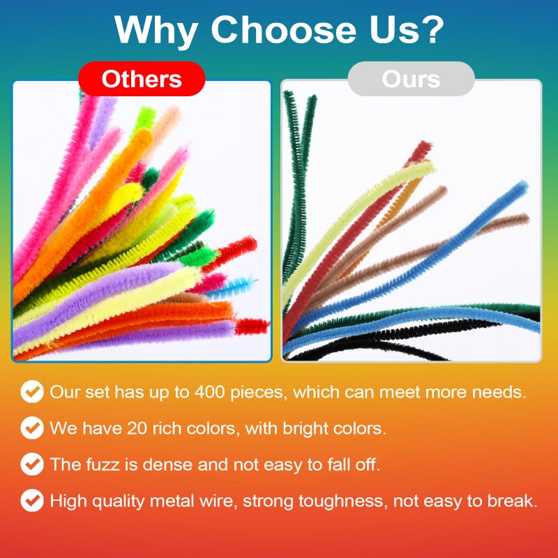 MITINU 400pcs Pipe Cleaners for Crafts 20 Assorted Color, Pipe Cleaner Chenille Stems, for Craft Supplies DIY Arts & Crafts Christmas Decoration(12inch x 7mm) - Image 4