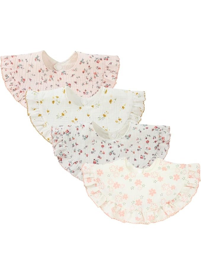 Nishine 4 pcs Unisex Baby Muslin Bandana Drool Bibs 360 Degree Rotatable Cotton Teething Feeding Drooling Bibs for Boy Girl Flower Set  - Image 4