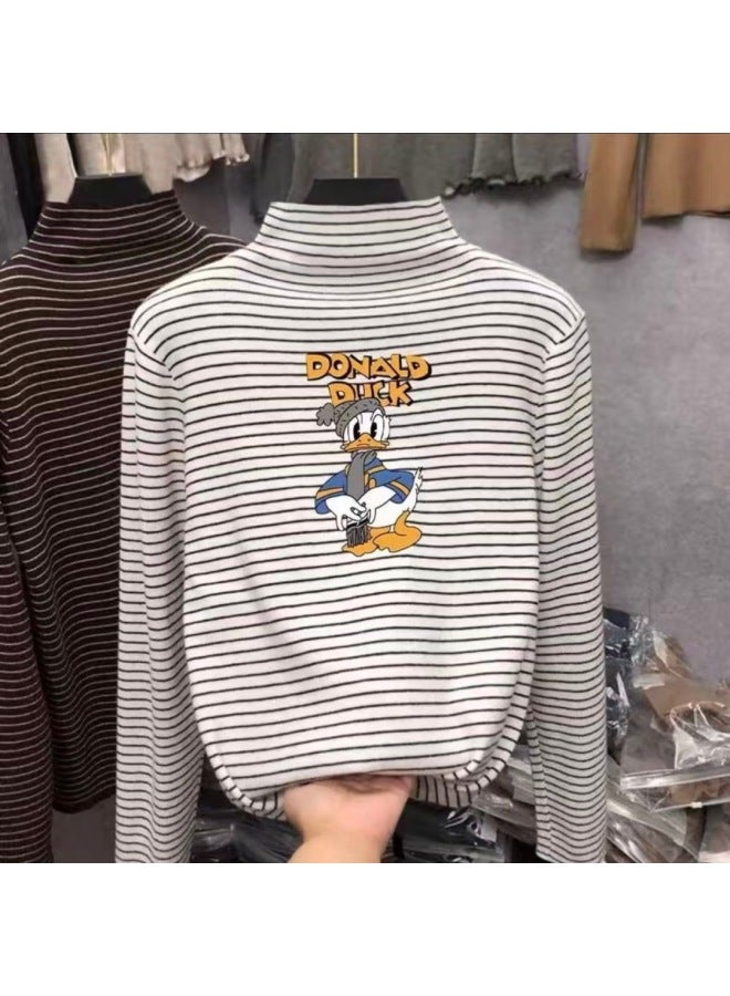 Boys And Girls' Thermal Base Layer Shirts, Spring And Autumn, Big Kids' Half-high Collar Long-sleeve T-shirts, Stylish Striped Warm Tops
