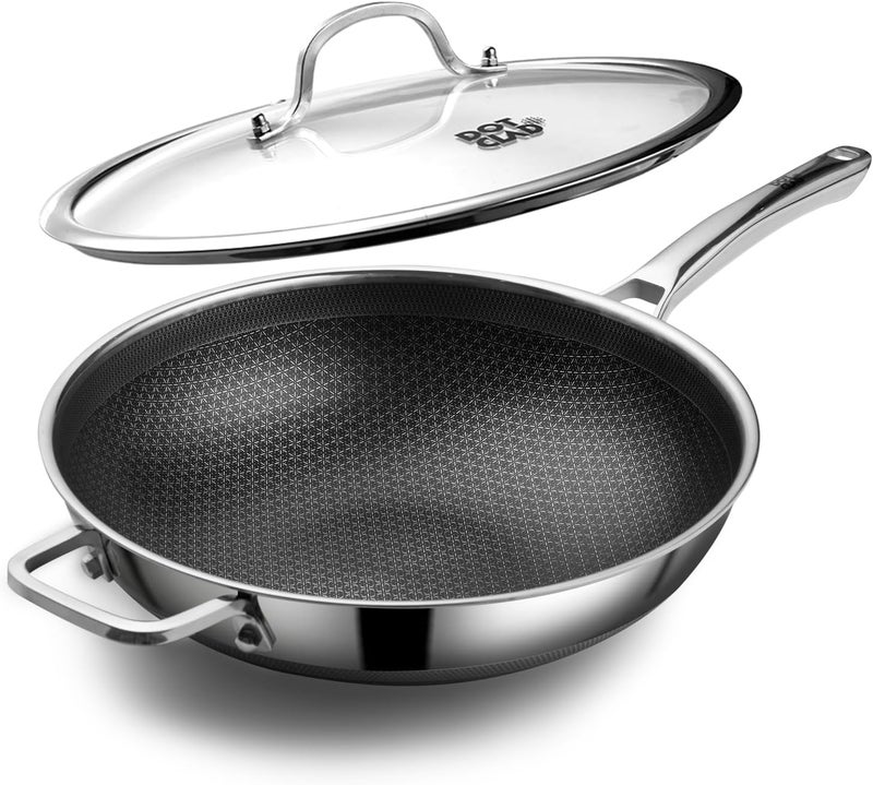 DOTCLAD Wok pan,Hybrid 13 inch Wok with Lid, PFOA Free Cookware,non stick Stainless Steel Woks & Stir-fry pans Nonstick, Dishwasher and Oven Safe, Works on Induction - Image 1