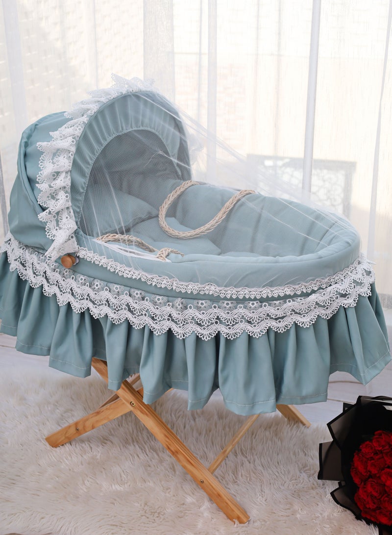 Baby Moses Basket Cradle With Rocking Stand, Tiffany Color - Image 1