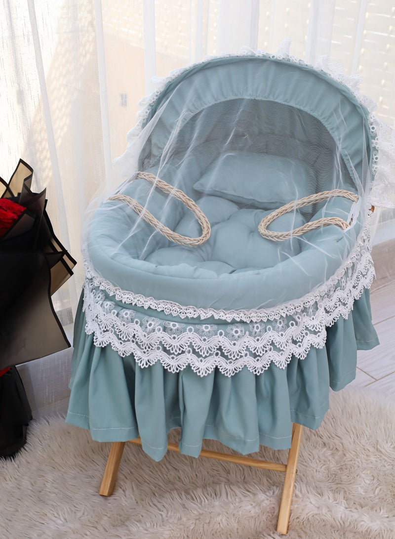 Baby Moses Basket Cradle With Rocking Stand, Tiffany Color - Image 4
