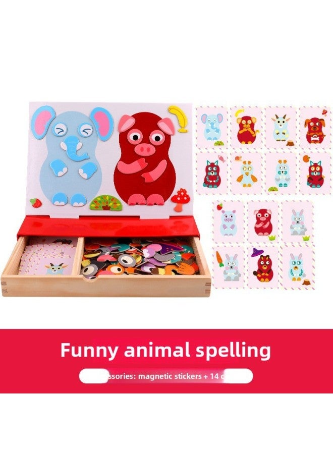 Direct Wooden Farm Storage Box Magnetic Puzzle Double-sided Puzzle Drawing Board Children's Educational Early Education Toys-Color:MWZ-Fun Animal Spelling 1.1 - Image 1