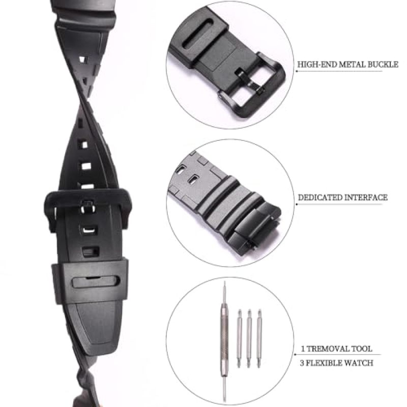 Resin Watch Band 13.5 x 1.6 x 0.4 cm Replacement Strap Compatible with Casio MCW100H WS220 - Durable Natural Resin Build Waterproof Watch Strap for Men Sports - Image 4