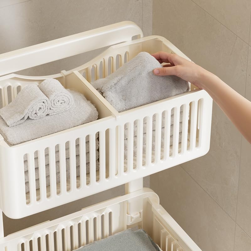 XVersion Laundry basket with Wheels (Almond White) - Image 3