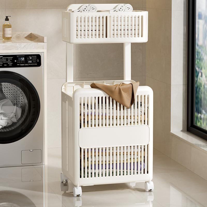 XVersion Laundry basket with Wheels (Almond White) - Image 2