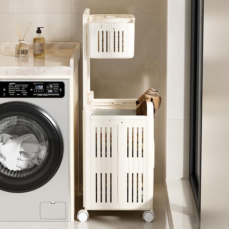 XVersion Laundry basket with Wheels (Almond White) - Image 1
