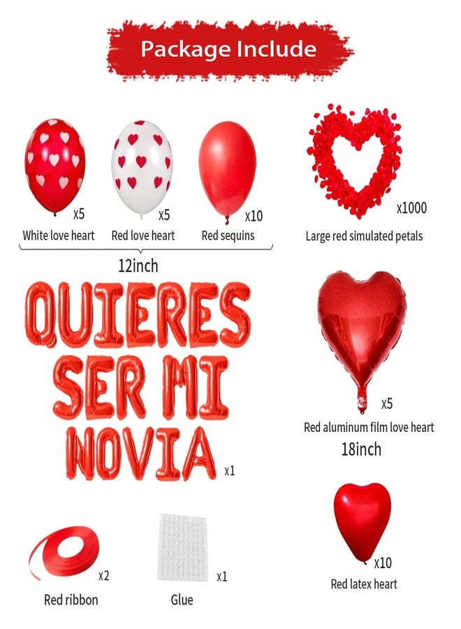 LUDEOU QUIERES SER MI NOVIA Ballon- Red Will You Be My Girlfriend Balloons - Quieres Ser Mi Novia Balloons 1000pcs Artificial Rose Petals Heart Ballon for Birthday Love Anniversary Decorations - Image 4