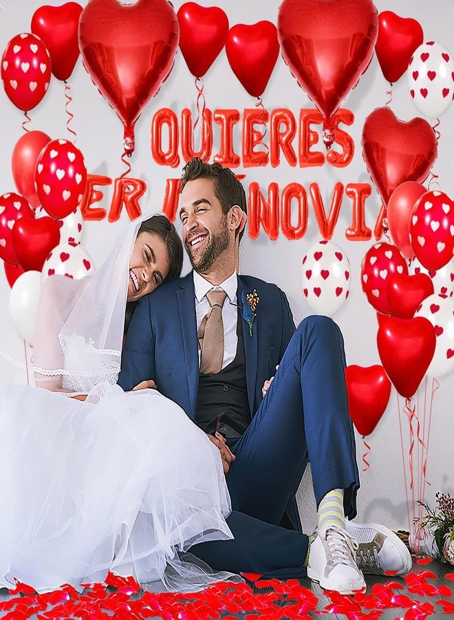 LUDEOU QUIERES SER MI NOVIA Ballon- Red Will You Be My Girlfriend Balloons - Quieres Ser Mi Novia Balloons 1000pcs Artificial Rose Petals Heart Ballon for Birthday Love Anniversary Decorations - Image 5