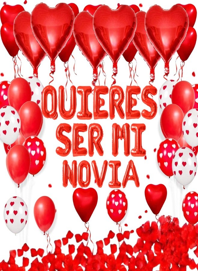 LUDEOU QUIERES SER MI NOVIA Ballon- Red Will You Be My Girlfriend Balloons - Quieres Ser Mi Novia Balloons 1000pcs Artificial Rose Petals Heart Ballon for Birthday Love Anniversary Decorations - Image 1