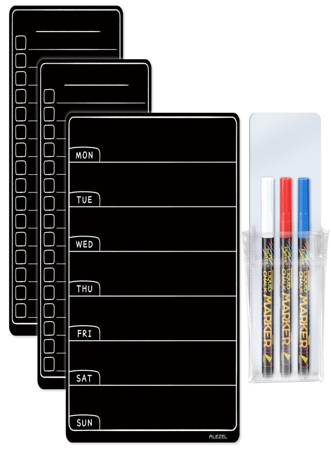 ALEZEL Magnetic Menu Board for Fridge, Weekly Calendar Blackboard Set for Refrigerator - Includes Weekly Black Dry Erase Board for Kitchen & 2 Grocery List, 3 Chalk Markers + Eraser - Image 1