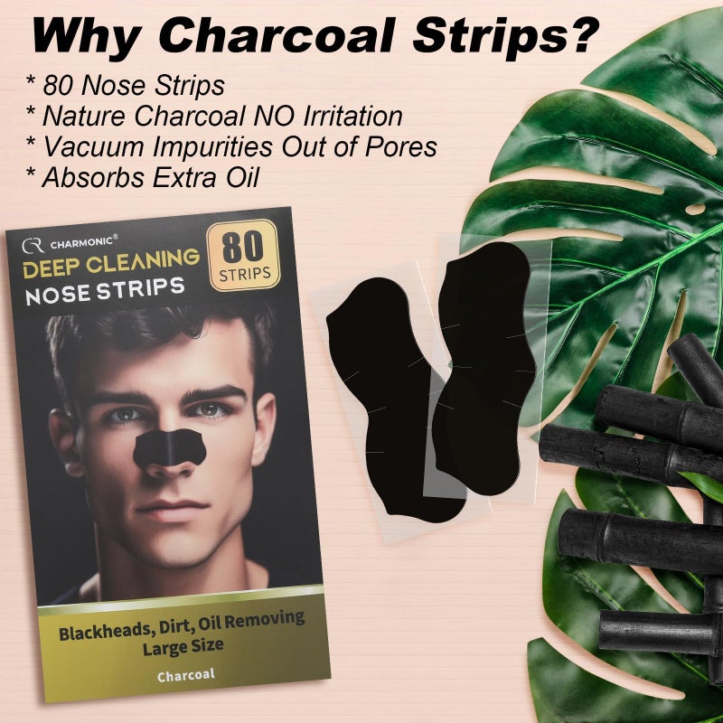 Charmonic 80 Pcs Blackhead Remover Pore Strips, Black Head Remover for Face, Natural Charcoal Nose Strips for Pore Cleaner, Large Size Nose Pore Strip for Men Women for Oil Blackheads & Whiteheads Remover - Image 4