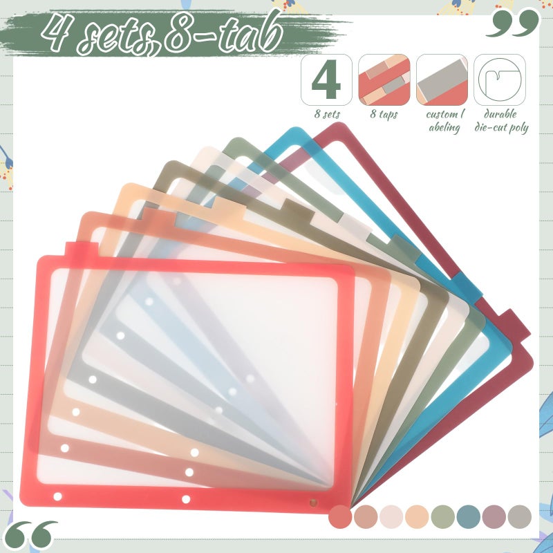 Chivertion 4 Sets 8 Tab Binder Dividers for 3 Ring 8.5 x 11 Inch Plastic Binder Dividers with Tabs Multicolor Letter Size Page 3 Hole Punch Clear File Organizer for School (Vintage Color) - Image 3