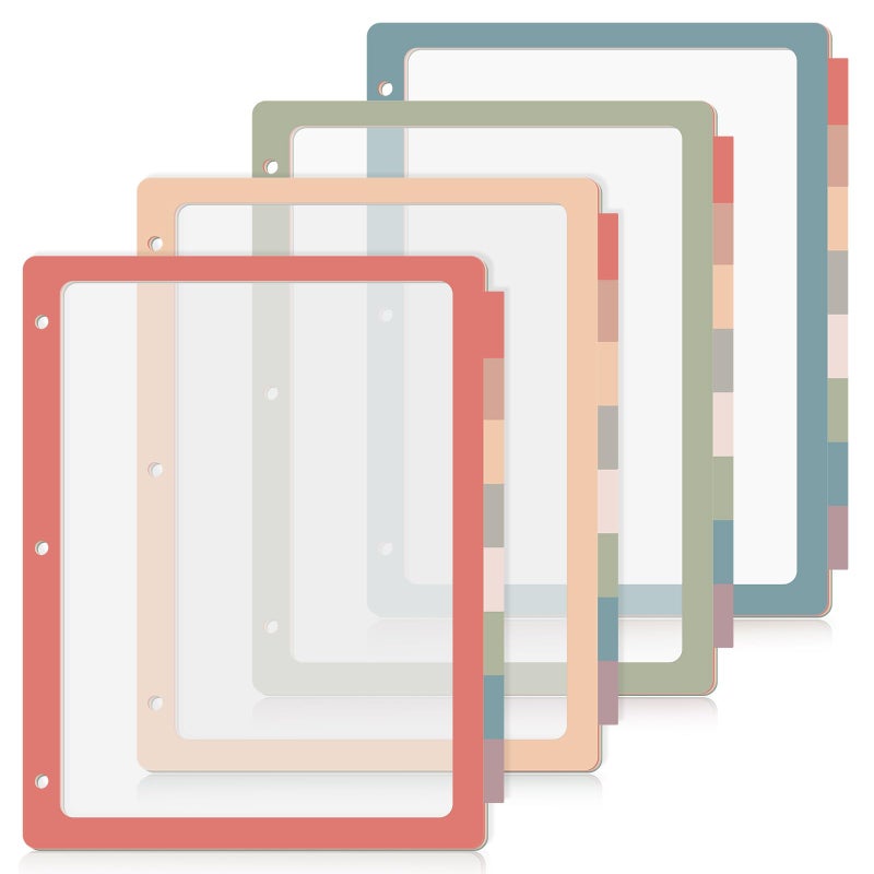 Chivertion 4 Sets 8 Tab Binder Dividers for 3 Ring 8.5 x 11 Inch Plastic Binder Dividers with Tabs Multicolor Letter Size Page 3 Hole Punch Clear File Organizer for School (Vintage Color) - Image 1