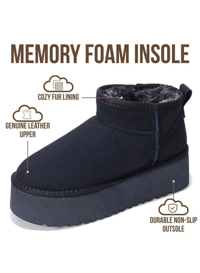 Project Cloud 100% Genuine Leather Ankle Boots for Women - Anti-Slip Memory Foam Insole Womens Boots - Lightweight Winter Womens Shoes, Ankle Booties for Women (Huggy), Navy Suede, 7 - Image 3