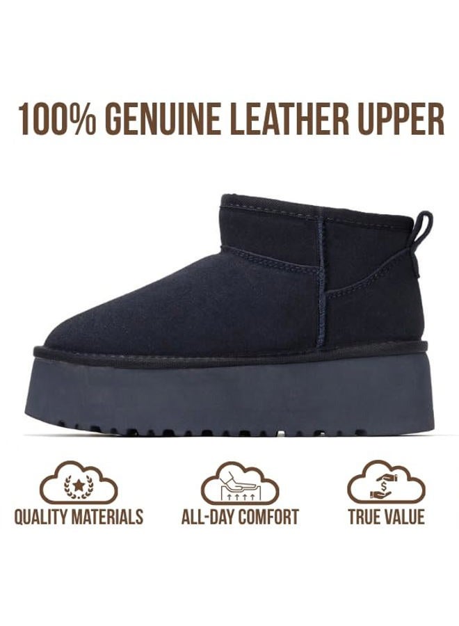 Project Cloud 100% Genuine Leather Ankle Boots for Women - Anti-Slip Memory Foam Insole Womens Boots - Lightweight Winter Womens Shoes, Ankle Booties for Women (Huggy), Navy Suede, 7 - Image 4