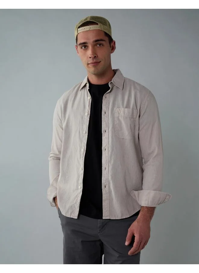 امريكان ايجل AE Long-Sleeve Linen-Blend Button-Up Shirt