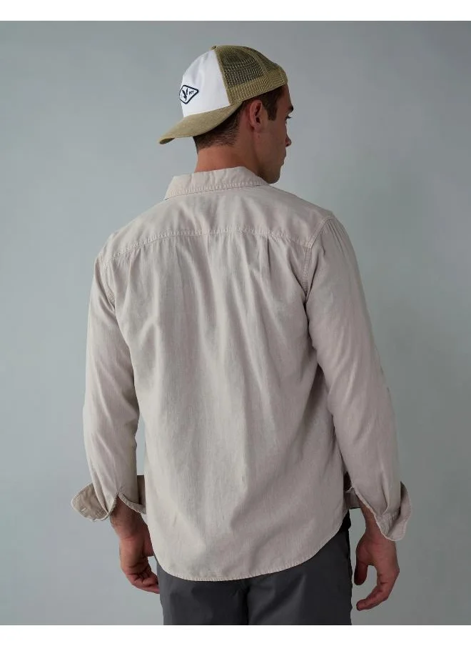 امريكان ايجل AE Long-Sleeve Linen-Blend Button-Up Shirt