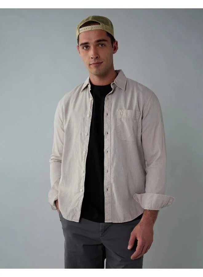 امريكان ايجل AE Long-Sleeve Linen-Blend Button-Up Shirt