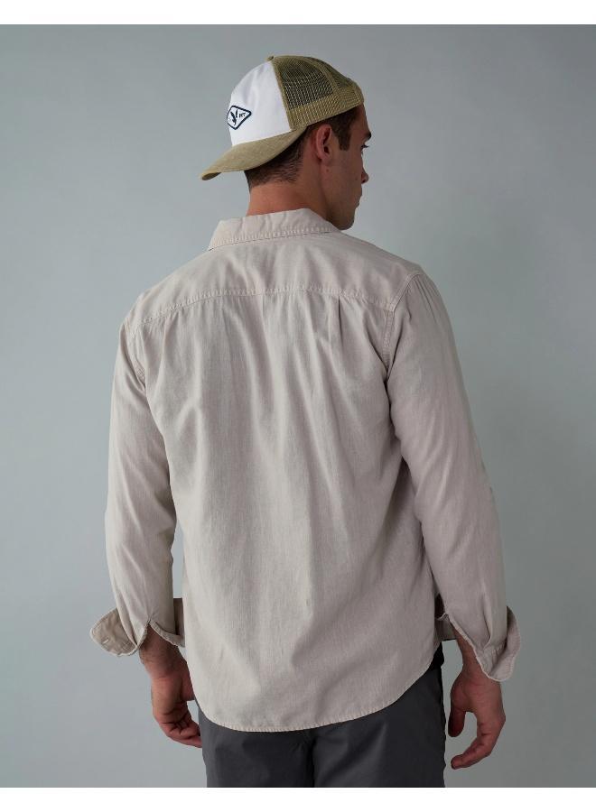 امريكان ايجل قميص بأزرار بأكمام طويلة من مزيج الكتان - Image 4