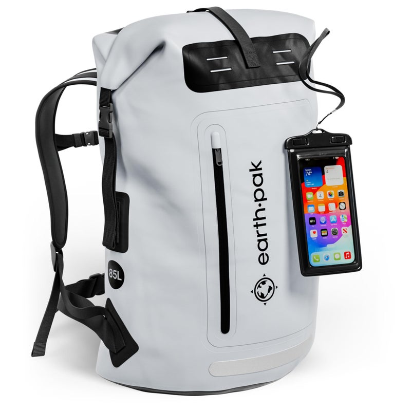 Earth Pak Waterproof Backpack Heavy Duty Hiking Backpack RollTop Closure Bag Cushioned Dry Bag Waterproof Phone Case