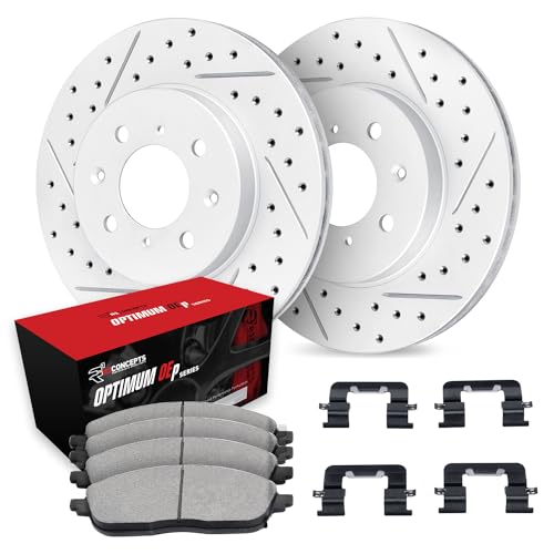 R1 Concepts Front Brakes and Rotors Kit |Front Brake Pads| Brake Rotors and Pads| Optimum OEp Brake Pads and Rotors |Hardware Kit|fits 2014-2019 Ford Fiesta - Image 1