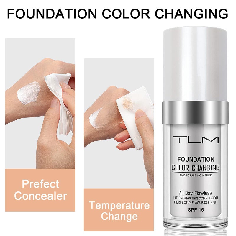 TLM 2 PACK TLM Color Changing Foundation Liquid Base,TLM Concealer Cover Cream,All Day Flawless Warm Skin Tone BB Cream Makeup Base Concealer for All Skin SPF15 - Image 5