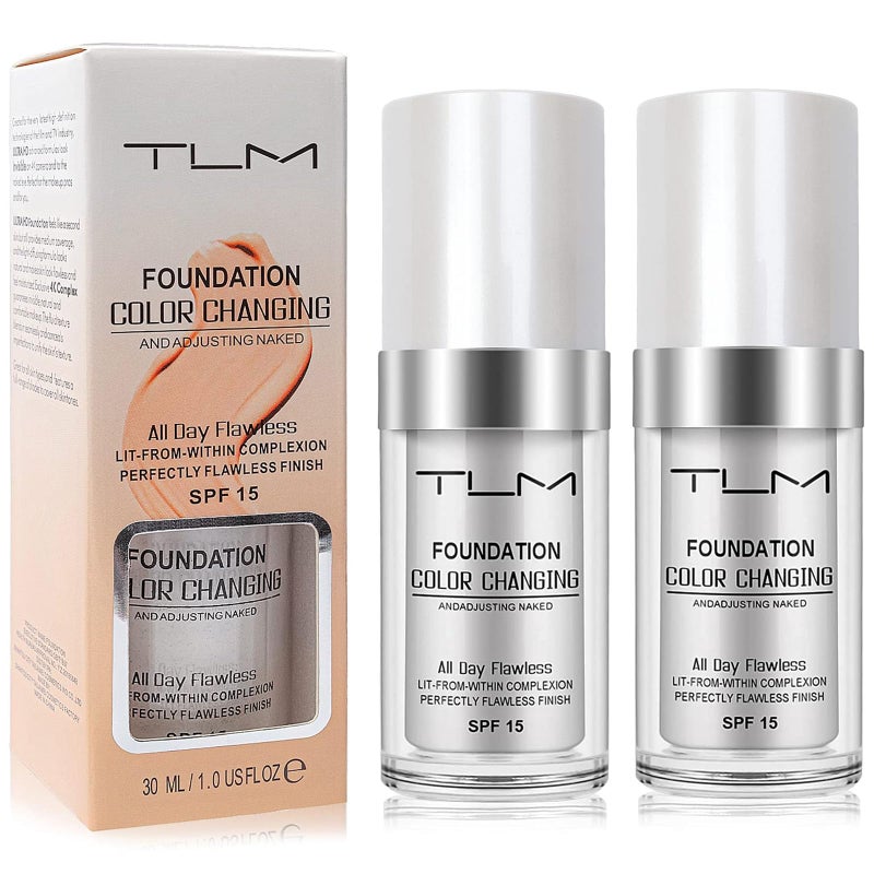 TLM 2 PACK TLM Color Changing Foundation Liquid Base,TLM Concealer Cover Cream,All Day Flawless Warm Skin Tone BB Cream Makeup Base Concealer for All Skin SPF15 - Image 1