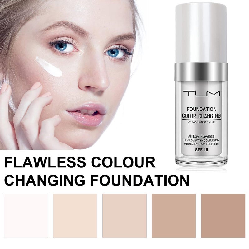 TLM 2 PACK TLM Color Changing Foundation Liquid Base,TLM Concealer Cover Cream,All Day Flawless Warm Skin Tone BB Cream Makeup Base Concealer for All Skin SPF15 - Image 3
