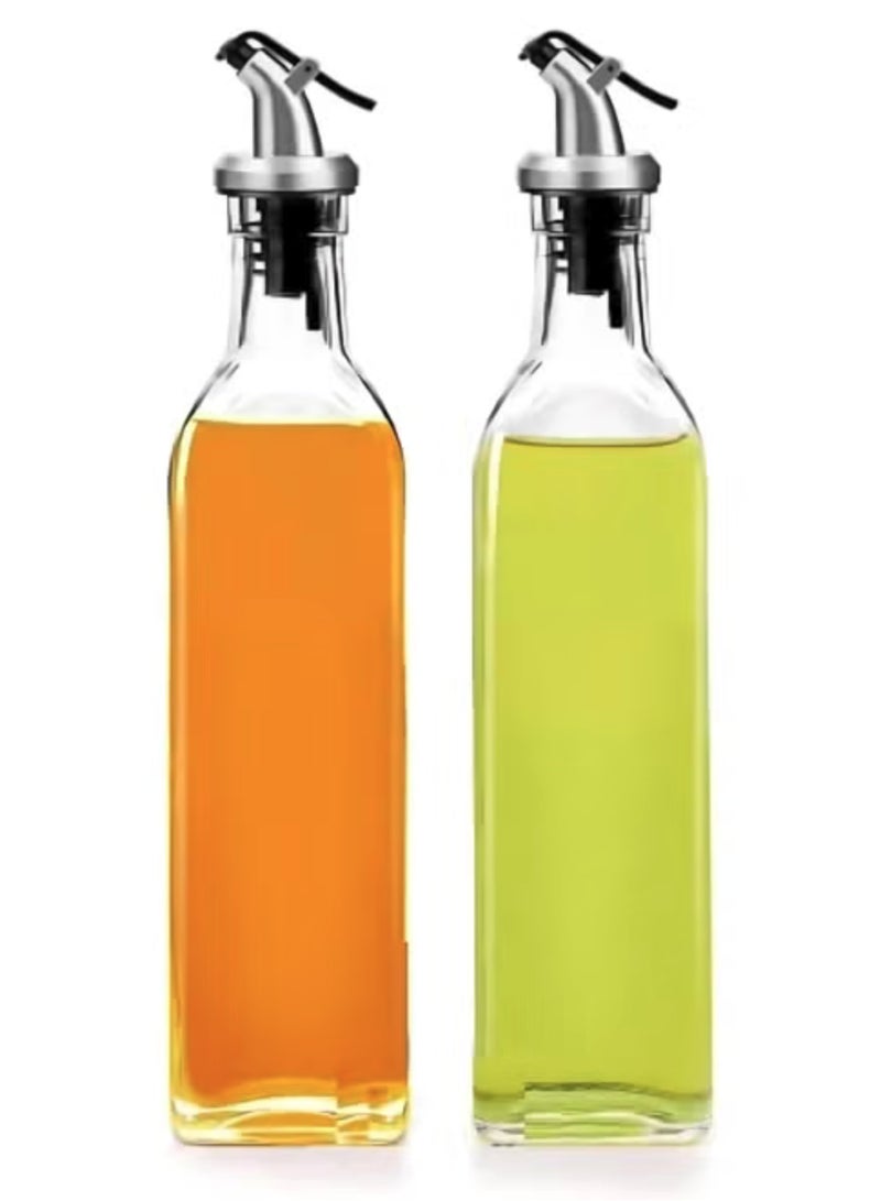 ECVV 2Pcs Glass Oil Bottle And Vinegar Pouring Dispenser, Condiment Set, Cruet, Seasoning For Dining Table Kitchen, Airtight Non-Drip Stoppers, Transparent (500Ml) - Image 1