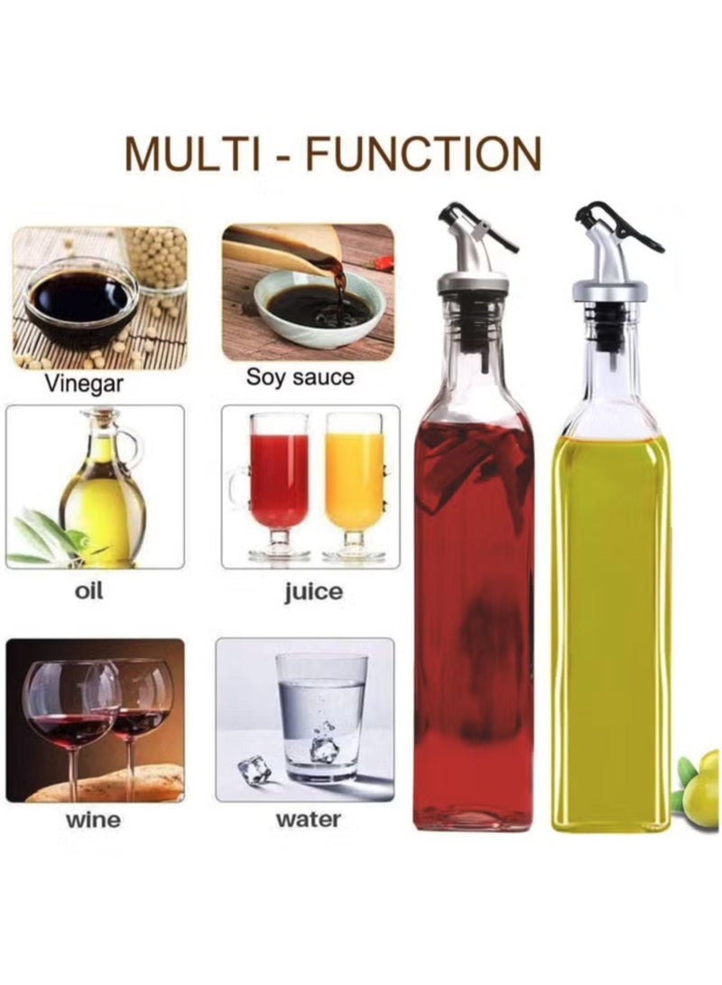 ECVV 2Pcs Glass Oil Bottle And Vinegar Pouring Dispenser, Condiment Set, Cruet, Seasoning For Dining Table Kitchen, Airtight Non-Drip Stoppers, Transparent (500Ml) - Image 3