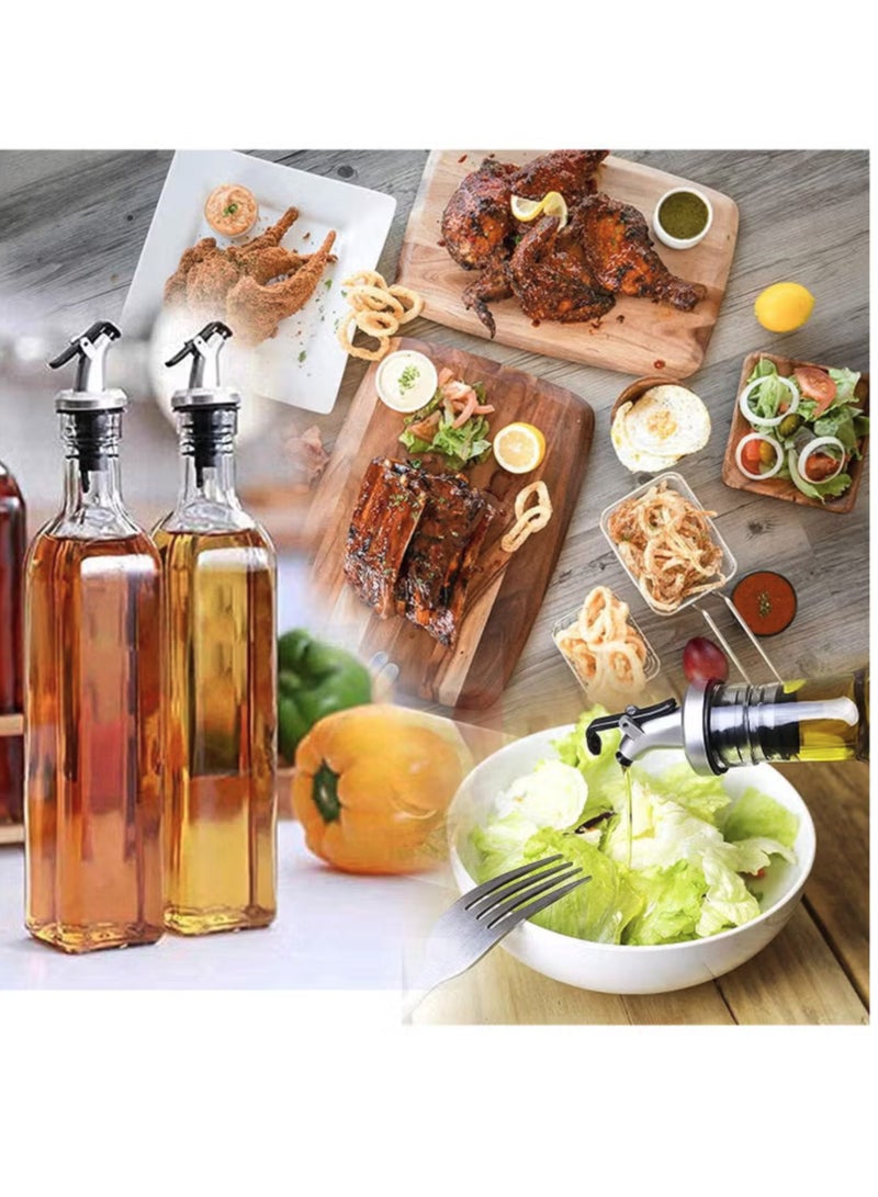 ECVV 2Pcs Glass Oil Bottle And Vinegar Pouring Dispenser, Condiment Set, Cruet, Seasoning For Dining Table Kitchen, Airtight Non-Drip Stoppers, Transparent (500Ml) - Image 4