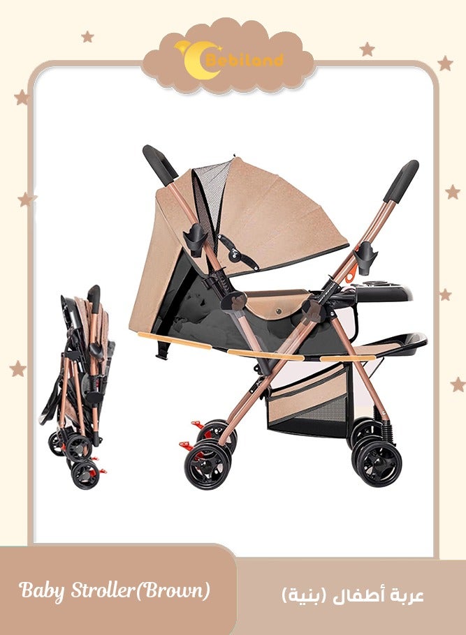 بيبي لاند عربة اطفال خفيفة الوزن قابلة للطي باتجاهين، عربة مظلة للسفر، عربات اطفال وعربات اطفال مع سلة تخزين كبيرة ومظلة، مقعد امالة، صينية اطفال، صغيرة للسفر - Image 1