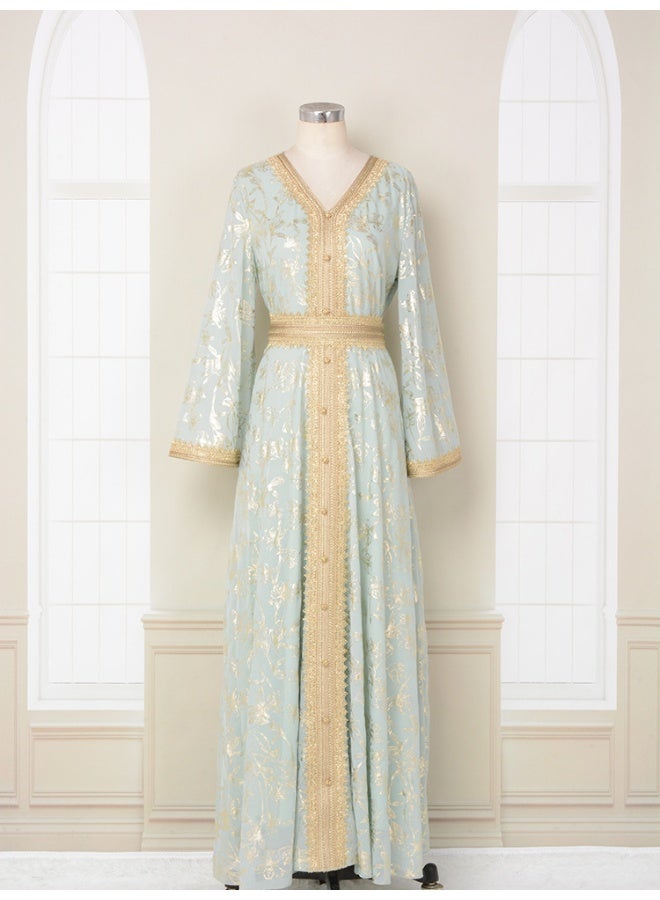 NIBEMINENT Middle East New Burnt Flower Sequin Dress Light Luxury Ladies Party Muslim Abaya Women's Clothing  - Image 1