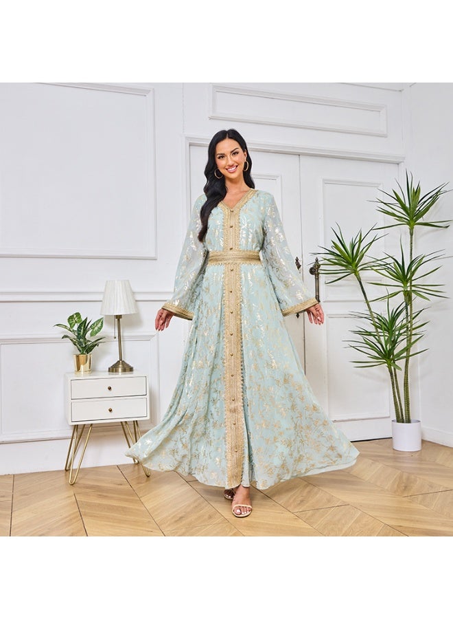 NIBEMINENT Middle East New Burnt Flower Sequin Dress Light Luxury Ladies Party Muslim Abaya Women's Clothing  - Image 2