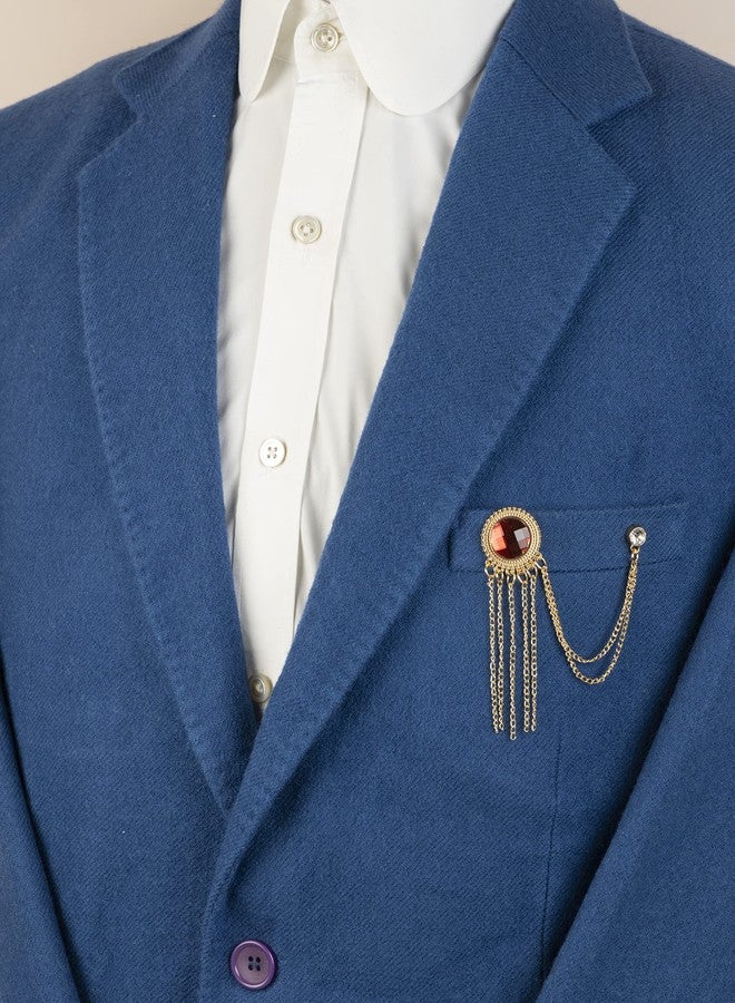 Knighthood Golden Engraving Crystal Stone With Hanging Tassel Collar Chain Brooch, Suit Stud, Shirt Studs, Lapel Pin Accessories for Men Women - Image 3