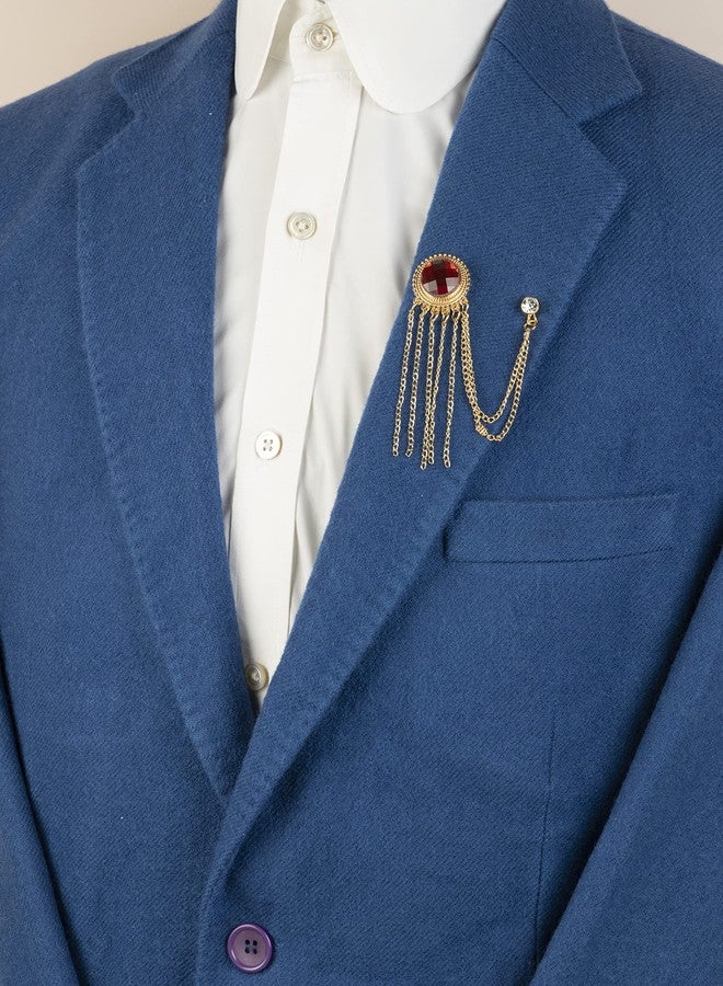 Knighthood Golden Engraving Crystal Stone With Hanging Tassel Collar Chain Brooch, Suit Stud, Shirt Studs, Lapel Pin Accessories for Men Women - Image 2