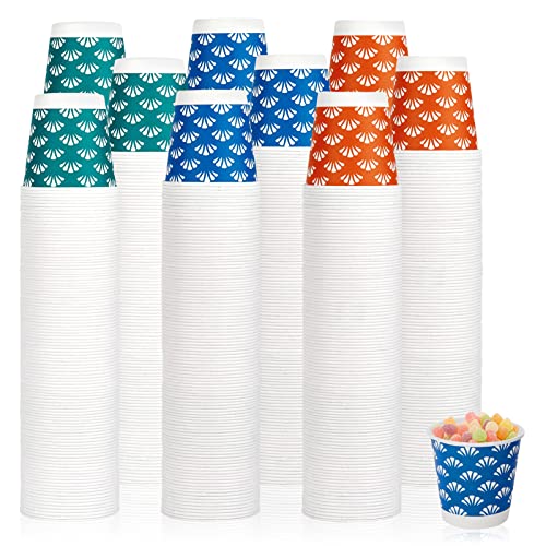 JollyPack 1200 Pack 3 oz Disposable Bathroom Paper Cups, Small Mouthwash Cups in Orange, Blue, and Green, Great for Candy, Biscuits, Bathroom Use, Parties, Picnics, and Travel - Image 1