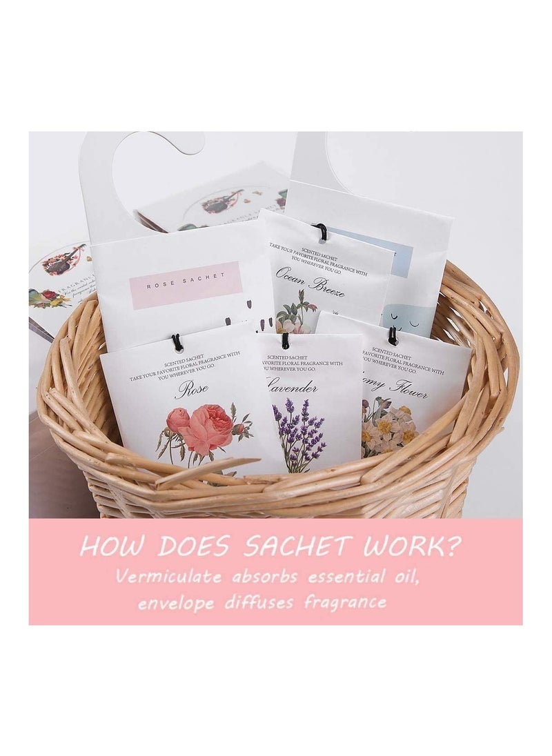 Y&D Lavender Jasmine Lily Rose Ocean Gardenia Flower Sachet 1Box 12Pcs 6 Scent Closet Air Deodorizer Freshener Scented Drawers Sachets Long Lasting Smell Goods for House Home Car Fragrance Products  - Image 2