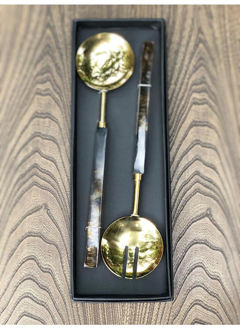 CREATIVE HANDS By Sheetal CREATIVE HANDS By Sheetal Set of Two Serving Set Spoon Black Gold Steel  - Image 2