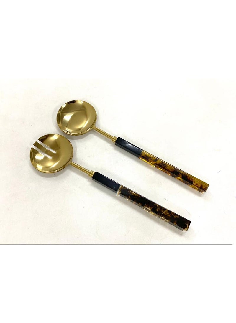 CREATIVE HANDS By Sheetal CREATIVE HANDS By Sheetal Set of Two Serving Set Spoon Black Gold Steel  - Image 1