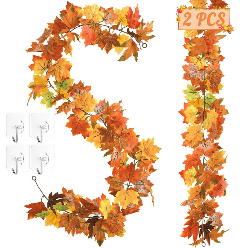 Helimoto 11.8Ft Fall Decor  2 Pack Fall Garland For Mantle  Fall Decorations For Home  Fall Leaves Garland  Thanksgiving Garland For Thanksgiving Decorations Indoor  Autumn Garland For Autumn Decor Outdoor - Image 1