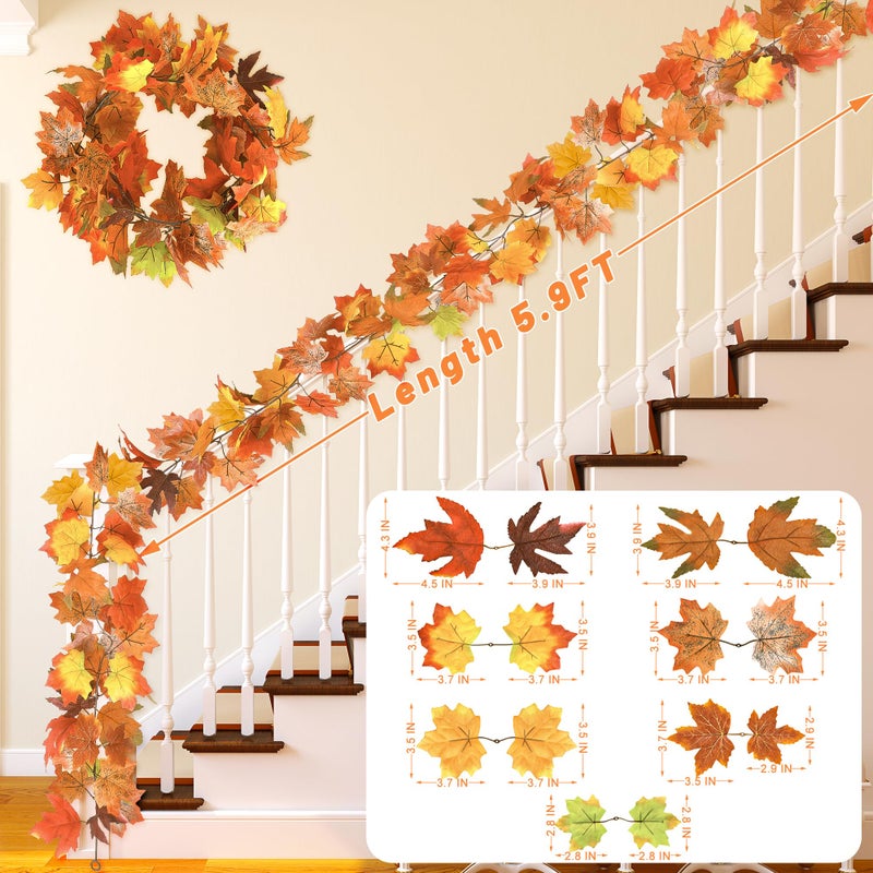 Helimoto 11.8Ft Fall Decor  2 Pack Fall Garland For Mantle  Fall Decorations For Home  Fall Leaves Garland  Thanksgiving Garland For Thanksgiving Decorations Indoor  Autumn Garland For Autumn Decor Outdoor - Image 2