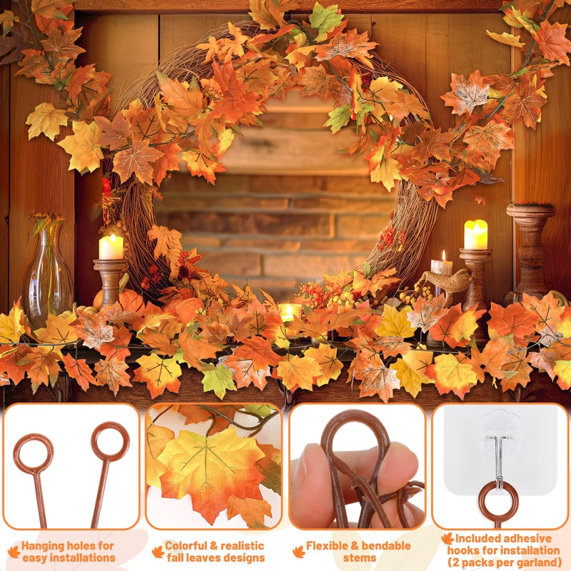 Helimoto 11.8Ft Fall Decor  2 Pack Fall Garland For Mantle  Fall Decorations For Home  Fall Leaves Garland  Thanksgiving Garland For Thanksgiving Decorations Indoor  Autumn Garland For Autumn Decor Outdoor - Image 3